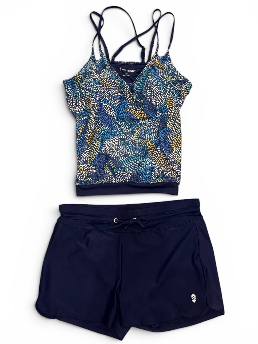 NWT Free Country 2-Piece Tankini Swim Set Navy Blue L 12/14 UPF 50 Coastal